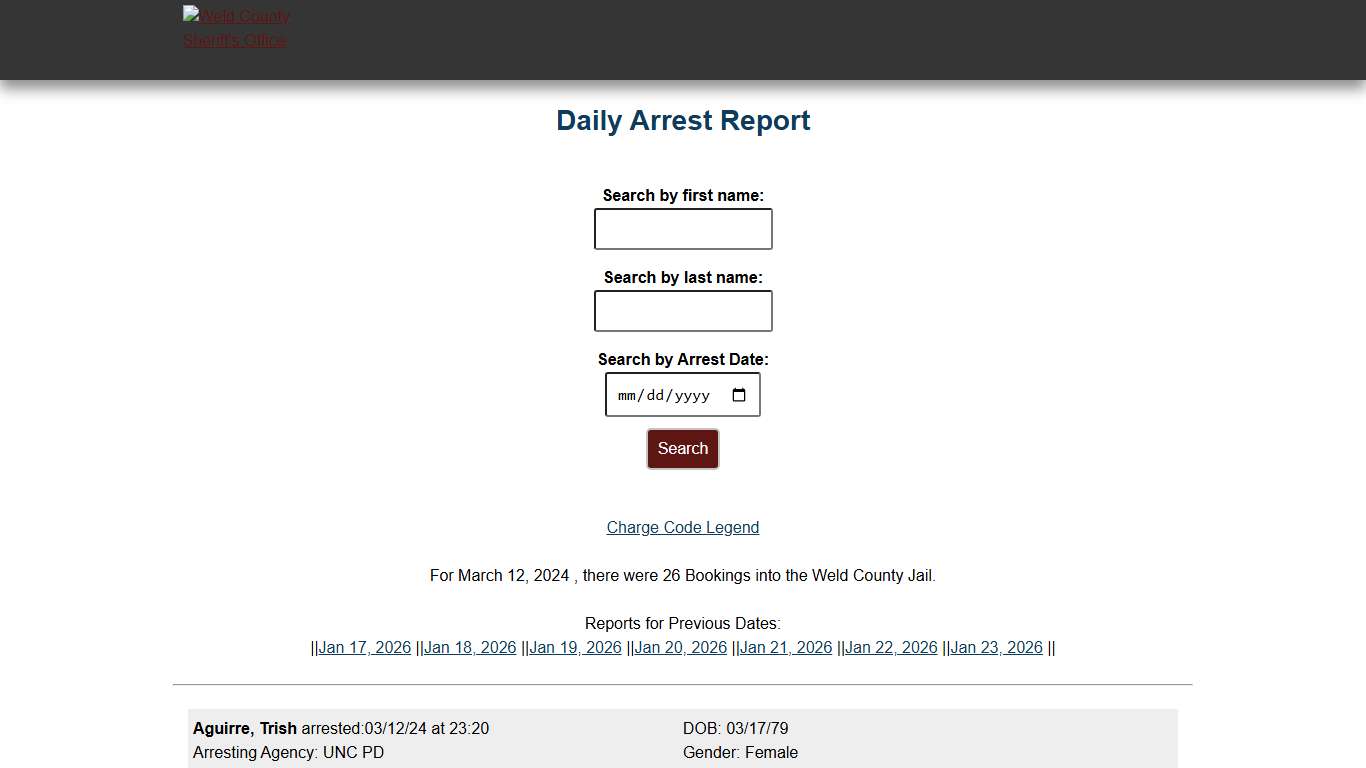 Weld County: Sheriffs Office Arrested Report