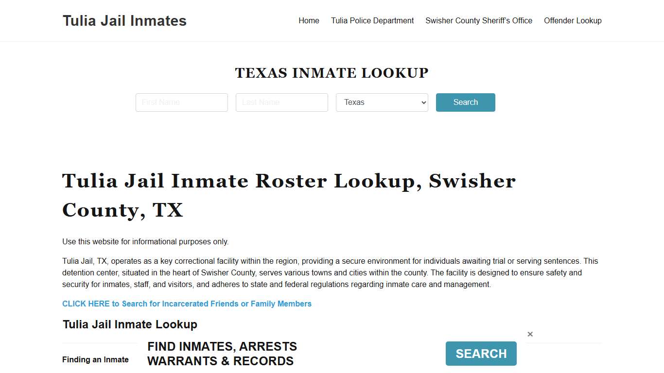 Tulia Jail Inmate Roster, Swisher County, TX, Offender Search